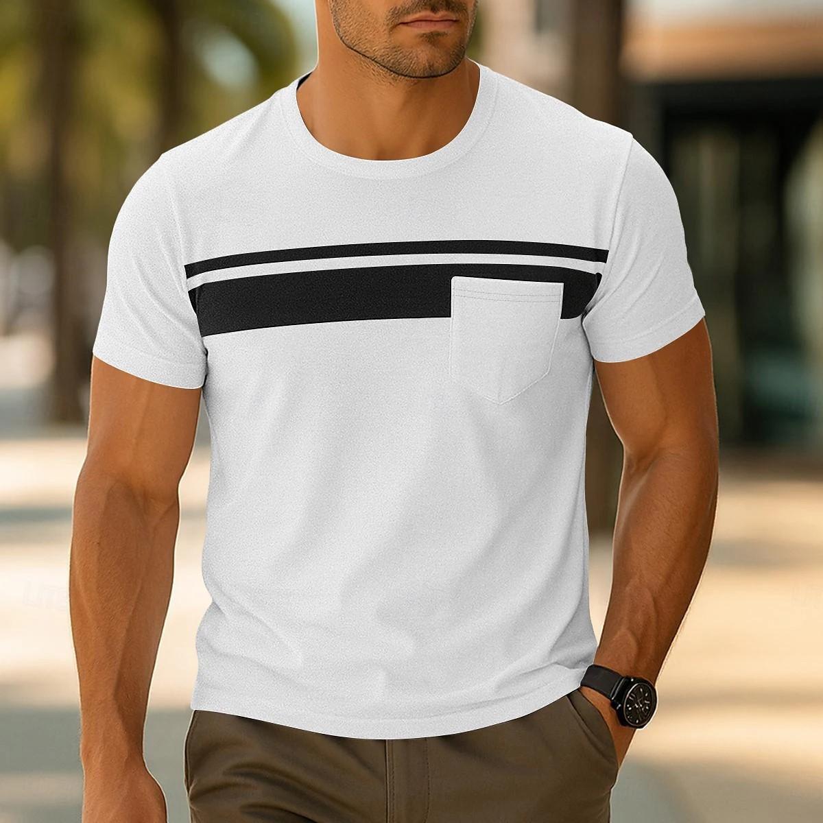 Men S Summer Short Sleeve Crew Neck Striped Print T Shirt S