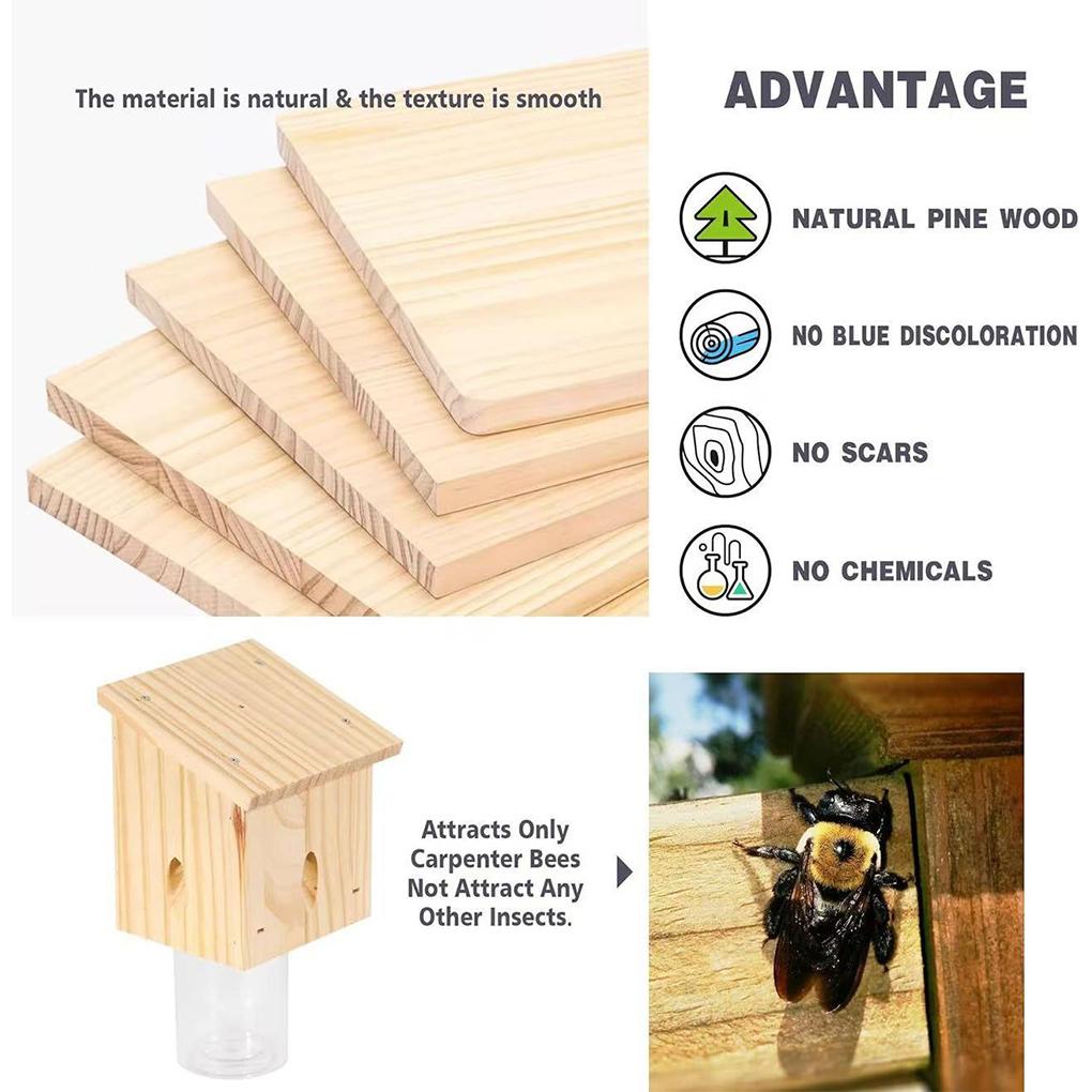 Nature Style Carpenter Bee Trap For Outdoor Hanging With Detachable Safes Hanging Carpenter Wooden