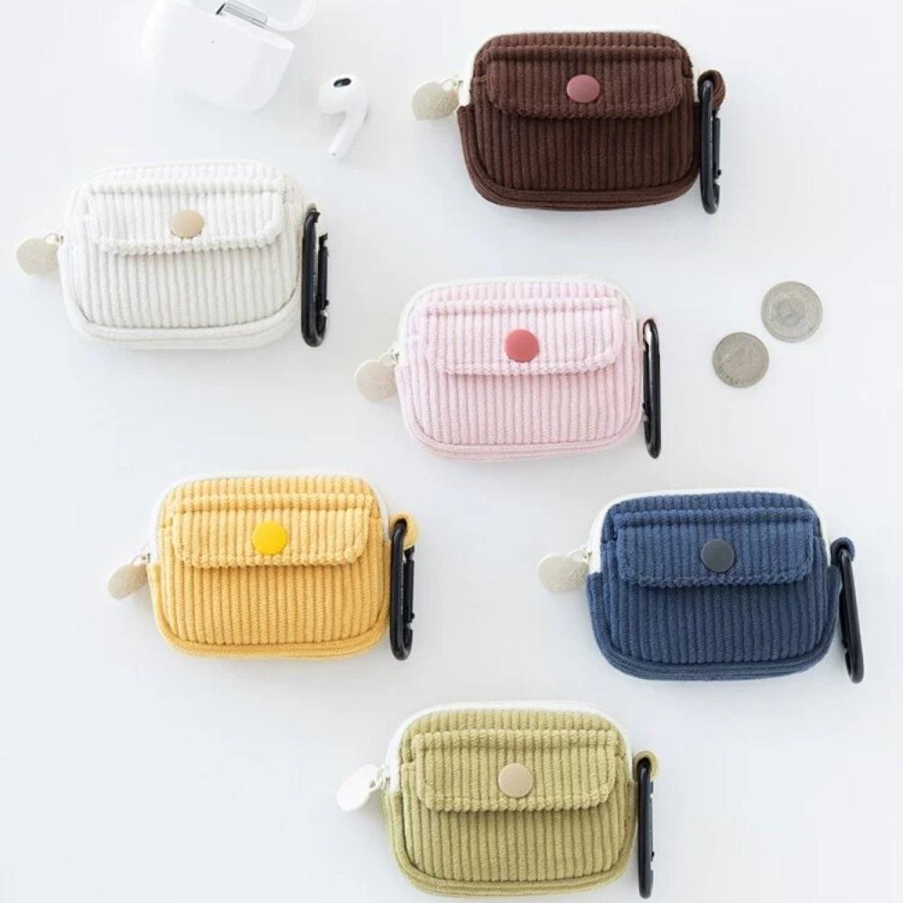 Cute Solid Color Earphone Storage Bag Multi Layer Corduroy Coin Purse Multifunctional with Zipper Storage Bag Daily Use