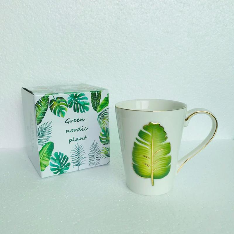 

350ml Creative Plants Leaf Ceramic Mug Cute Coffee Tea Milk Stave Mugs Nordic Ins Style Breakfast Cups with Handle Novelty Gifts 350ml