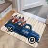 1pc, 2D Flat Printing, Vintage Blue Truck Floor Mat with Floral American Flag Pattern And Welcome Text, Non-Slip Machine Washable Easy-Clean Polyester