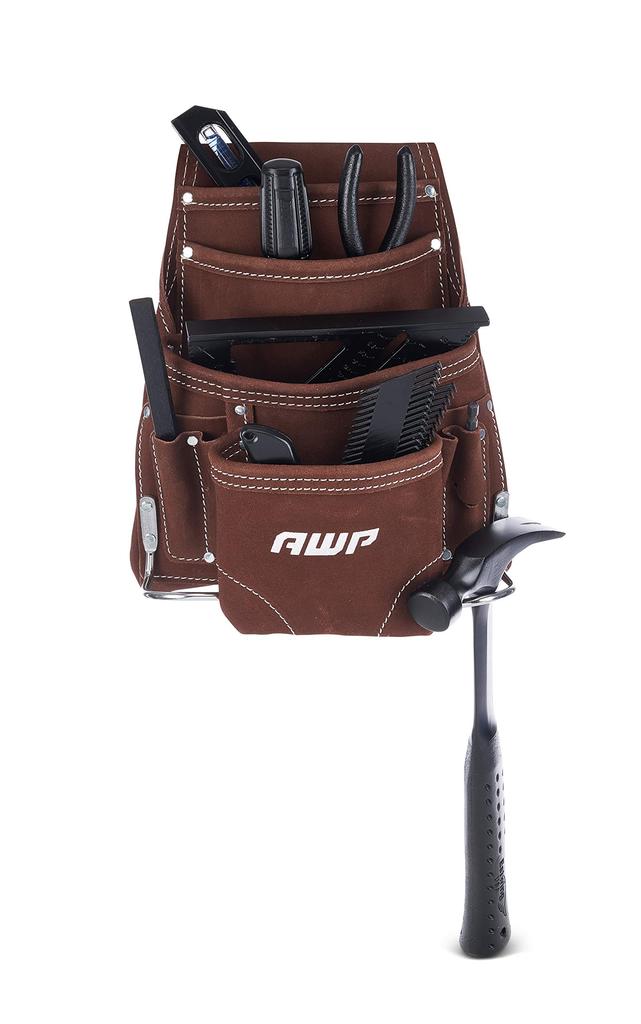AWP Premium Tool Organizer for Professional Toolbox for Efficient 10 Pockets Pouch, Multi-Pocket Electricians, Organization, Brown, 1LS-688-1