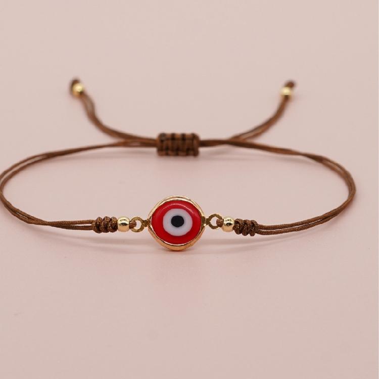 Bohemian Evil Eyes Glass Bead Bracelet Gold Accented Adjustable Cord Wristchain Jewelry For Everyday Wear