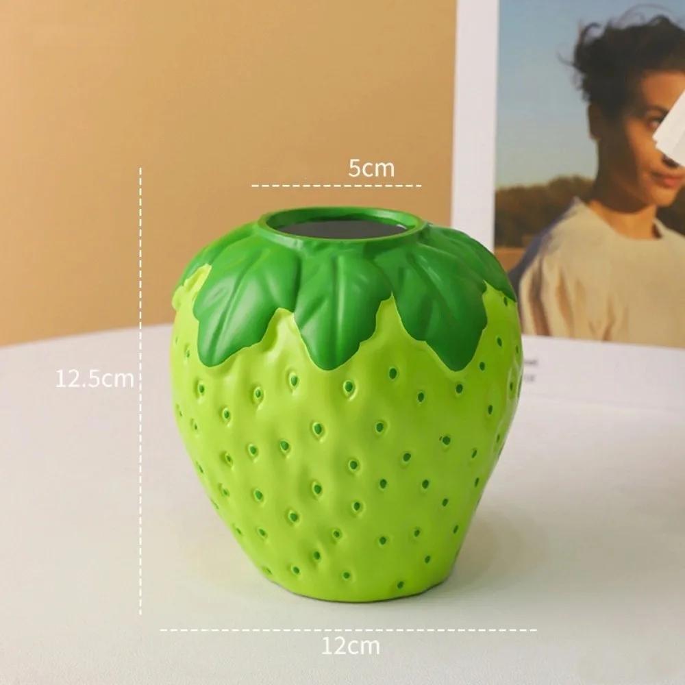 Cute Flower Arrangement Strawberry Shaped Vase Home Decoration Desktop Strawberry Vase Resin Fruit Pots Office