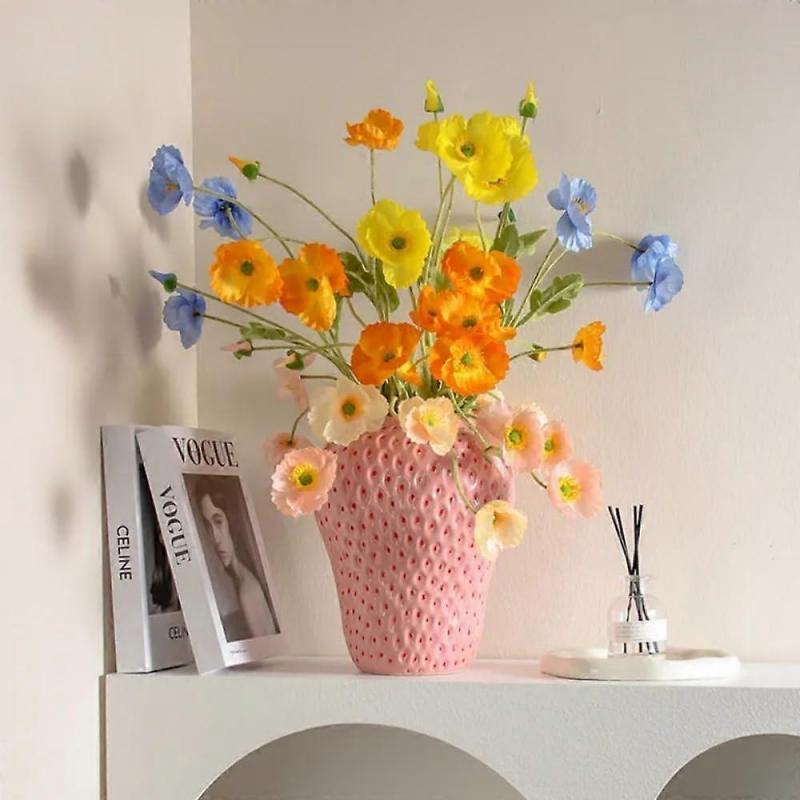 Strawberry Shaped Ceramic Vase Rose L Hand Painted Glazed Pink Large For Home Floral Arrangements