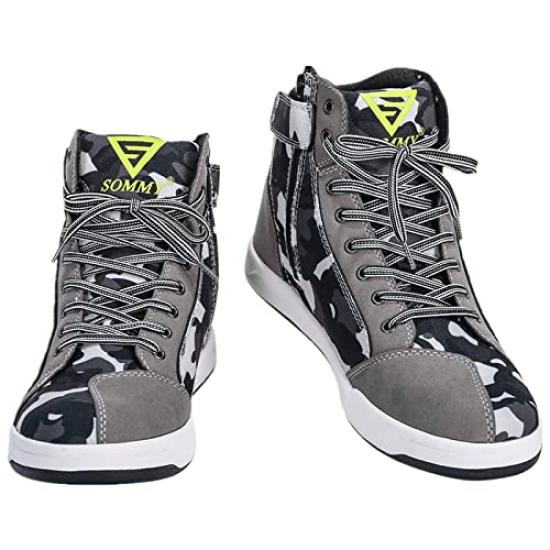 Motorcycle Riding Protective Camouflage Boots, Shoes, Shoes, Sports, Casual, Breathable, Abrasion-Resistant, Non-Slip (Size 26, Gray) [Used]