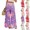 Dame Sommer Boho Palazzo Bukser Høy Midje Vide Ben Trykk Casual Bukser Med Lommer