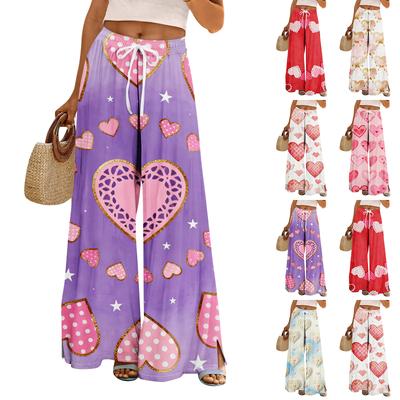 Calças Palazzo Boho de Verão para Mulheres Cintura Alta Perna Larga Estampadas Calças Casuais Com Bolsos