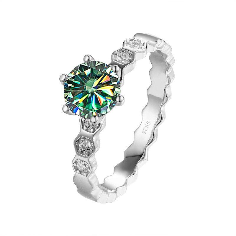 

BagueRingen Classic Six Claw 1 карат кольцо с муассанитом женские свадебные украшения S925 стерлингового серебра с покрытием Pt950 корейский модный подарок 9 зелёный/синий