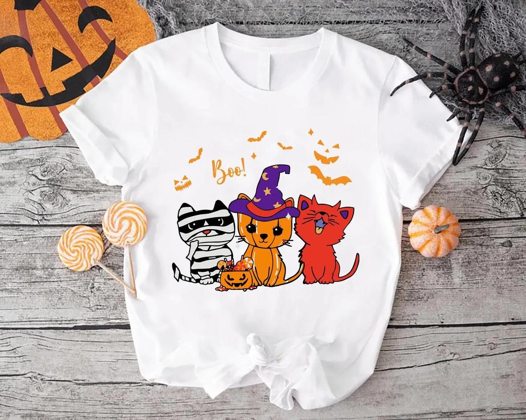 Boo Cats Crew Happy Halloween T Shirt Cute Witch Demon Cat Spooky Season Fall Sppoky Vibes