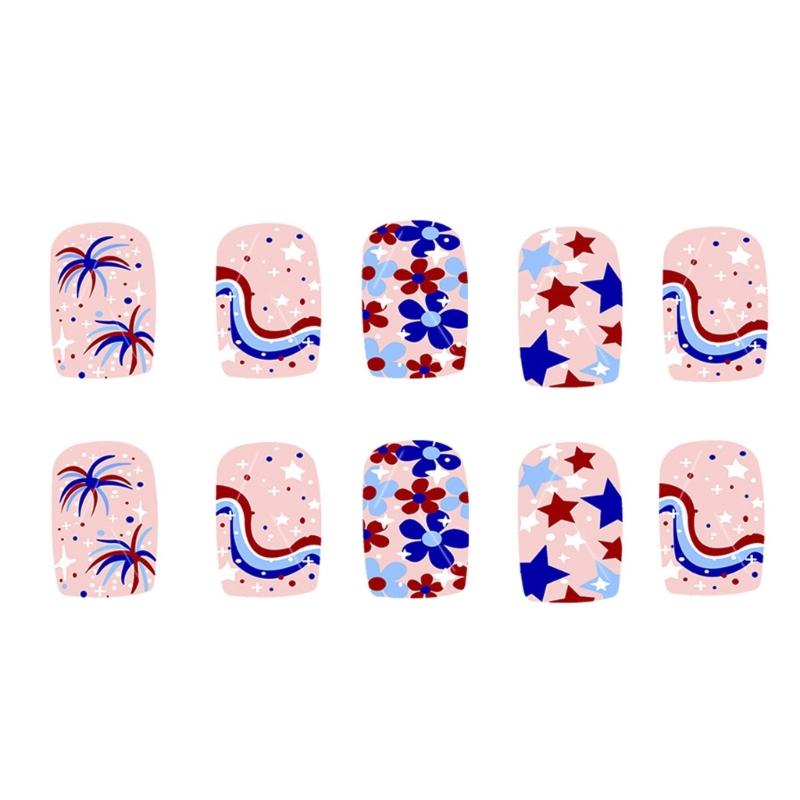 Square Press on Nail 4th of July Fake Nail Independence Day Glues on Nail Patriotic False Nail Full Cover Fake Nail