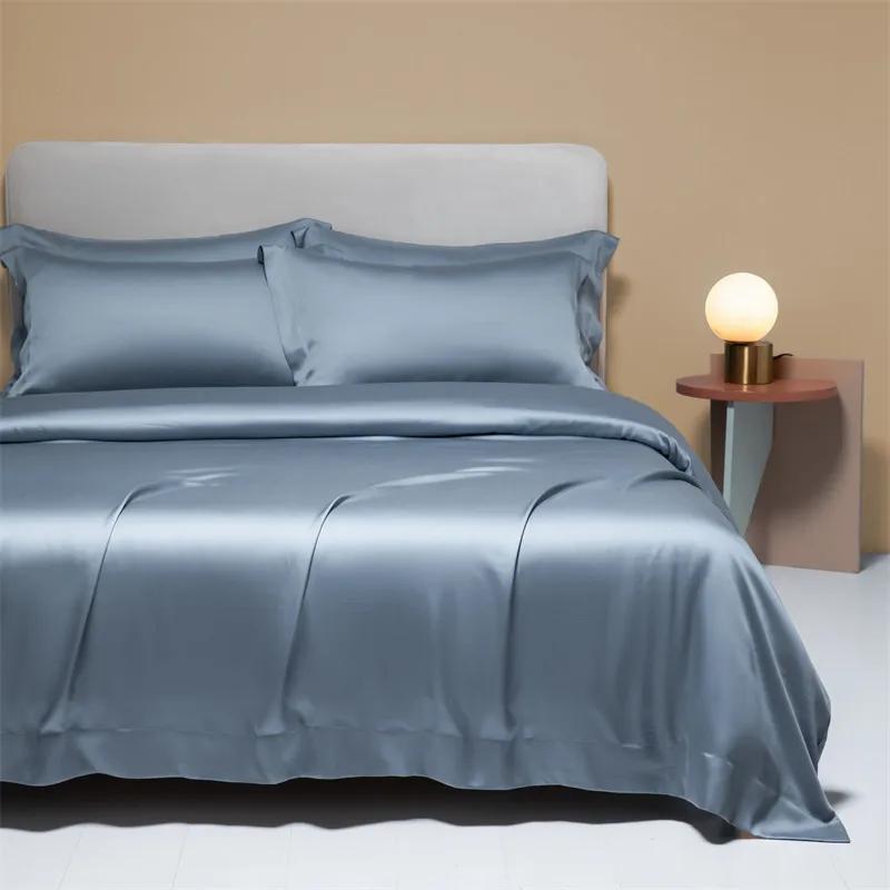 High-End 120S Natural Fabric Bedding Sets Summer Cooling Ice Silk Fitted Sheet Set Skin Friendly Comfortable Bedclothes For Home