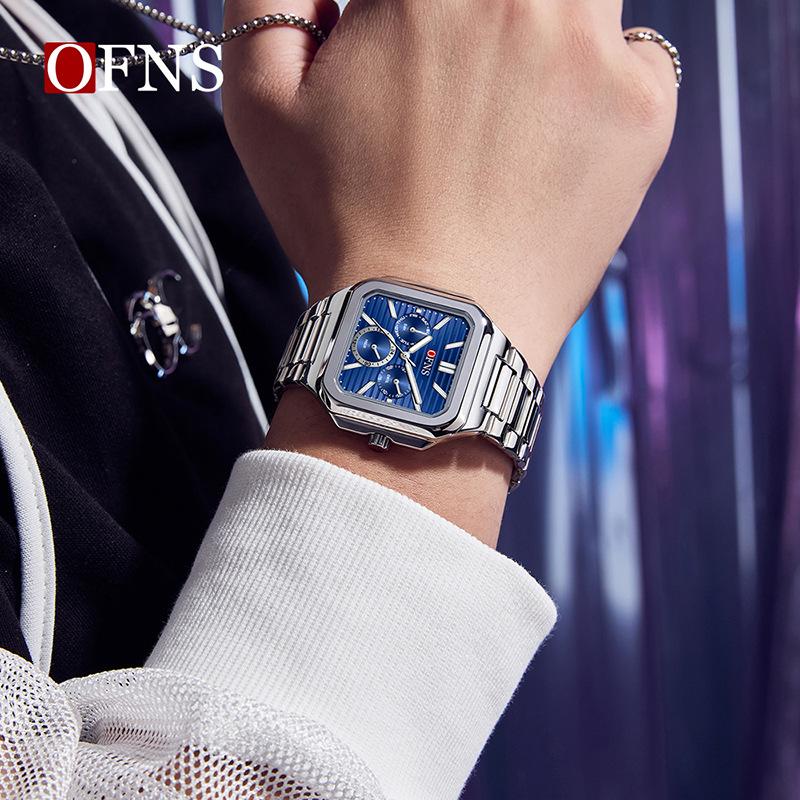 Men's Multifunction Watch Square Dial Classic Fashion Style Luminous Waterproof Steel/Silicone Strap Quartz Wristwatch Male