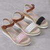 Large size 2025 summer new rubber platform woven one-word buckle sandals size 43 daily casual women's shoes