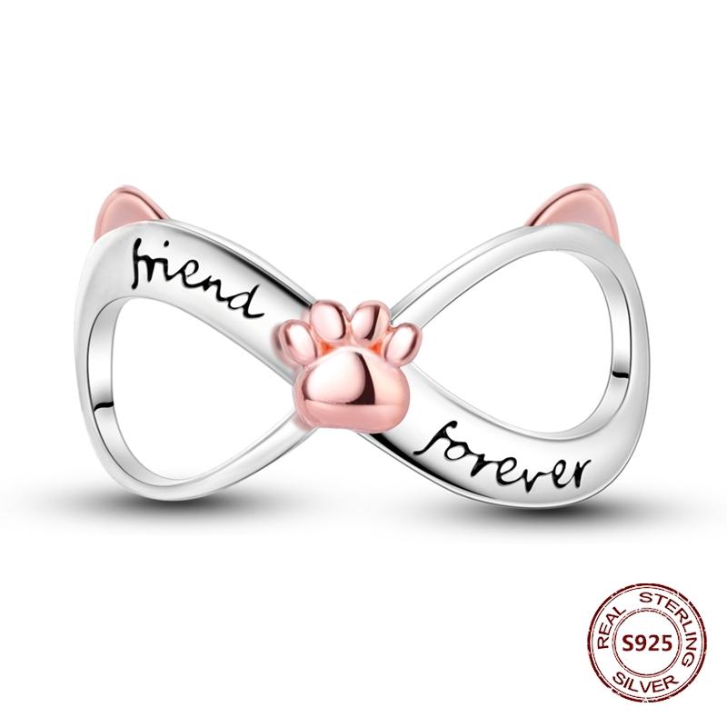 Copper Original Dog Cat Safety Chain Lazy Cat Pink Zircon Pet Paw Print Footprint Charms Fit Bracelet For Women Diy Jewelry