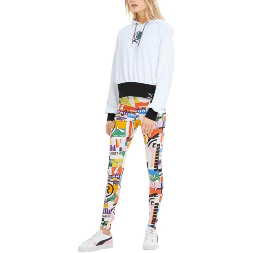 Puma Printed Knit Drawstring Hooded Long Sleeve Cropped Sweatshirt Women Sweatshirt White 531352-02