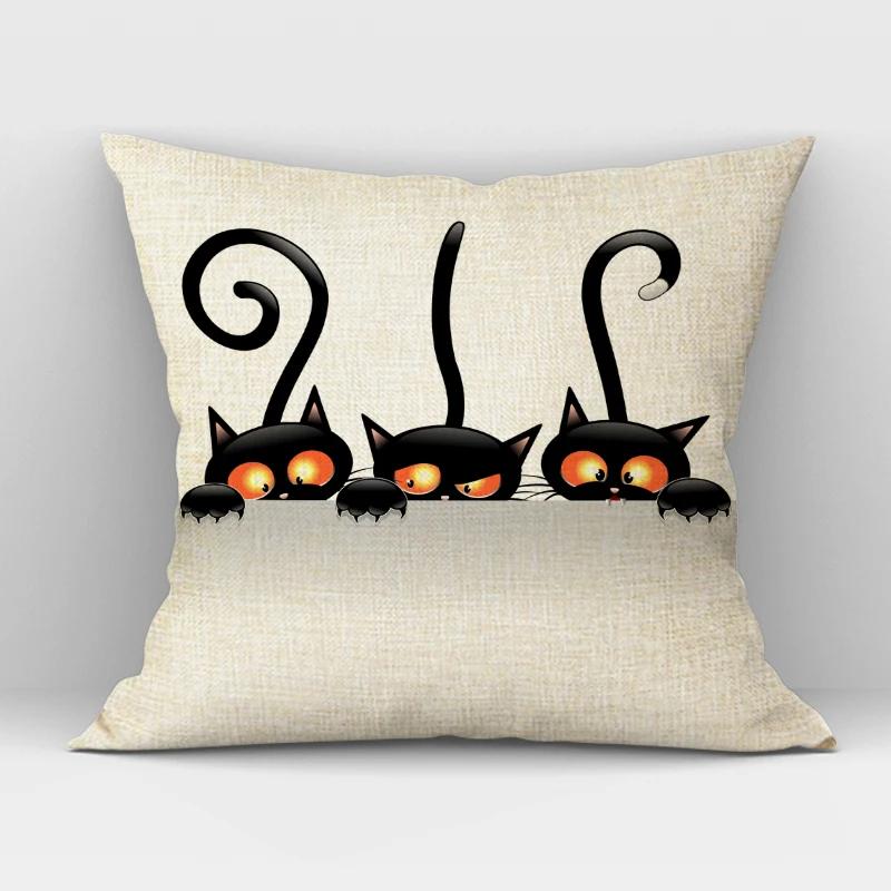 Black White Hand Painting Cat Cushion Cover Nordic Decoration Design Pillow Cover for Home Sofa Decor Cute Throw Pillow Case