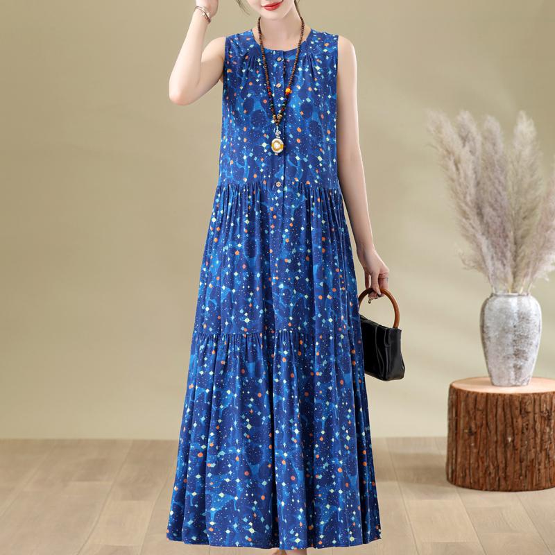 Elegant Woman Summer Dress Casual Loose Plus Size Sleeveless Long Dresses Female Clothing