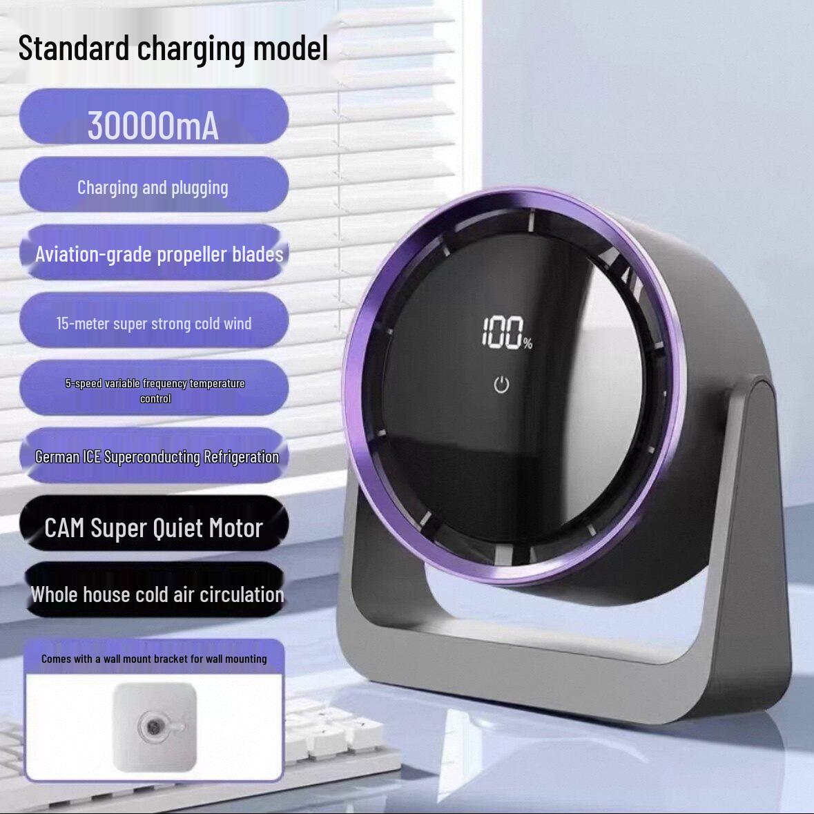 2026 Compact USB Rechargeable Silent Fan for Desktops, Walls, Dorms, and Outdoor Use 50000mAh
