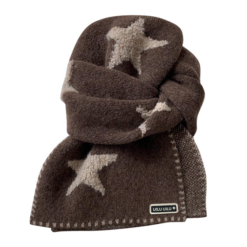 

Versatile Knitted Scarf Star-Patterned Woolen Scarf Cozy Neck Warmer for Women кавовий