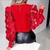 Fashion Lace Floral Tops Blouses Women Long Sleeve Elegant O-neck Loose Shirt Blouse Casual Shirts Spring Summer Ladies Top