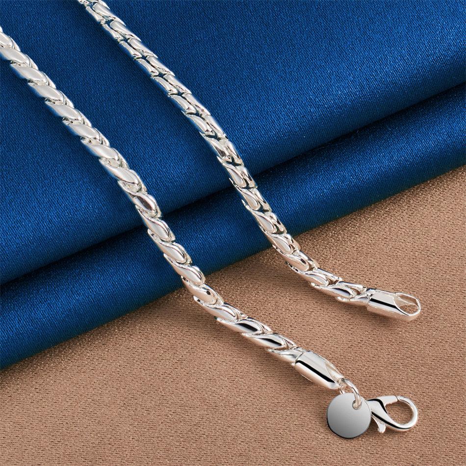 925 Sterling Silver Simple 4MM Twisted Fine Chain Necklace for Women Fashion Party Favor Wedding Jewelry