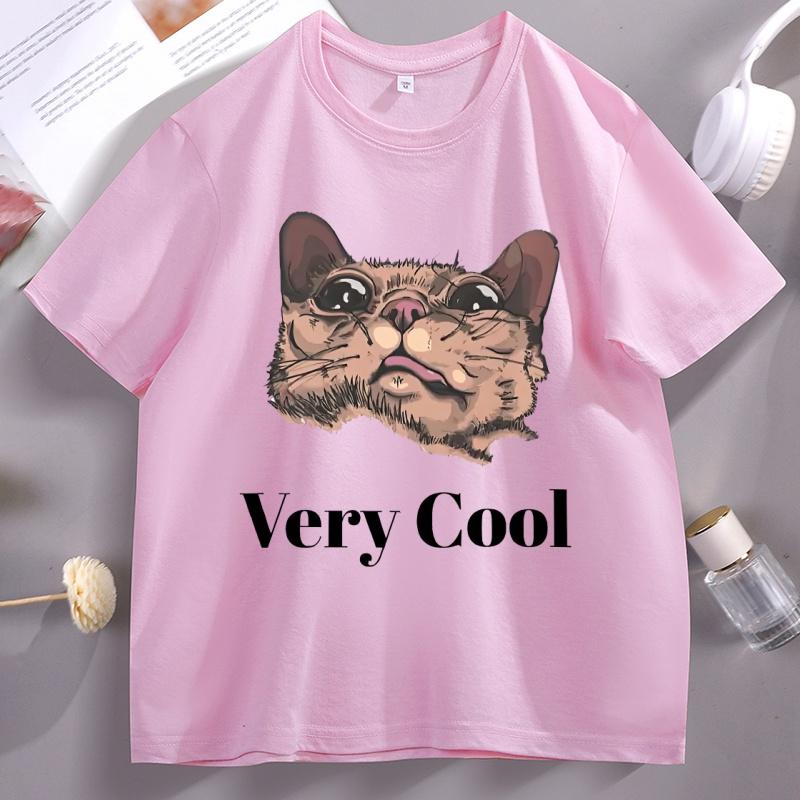 Gumbus Very Cool TShirt for Unisex Women Elastic Casual Short Sleeve Tshirt Cotton Printed Cute Cat T Shirt Oversized Streetwear