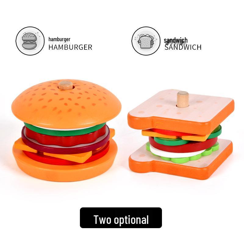 Wooden Play Food Set: Burger, Fries, Sandwich Toy for Pretend Kitchen Fun