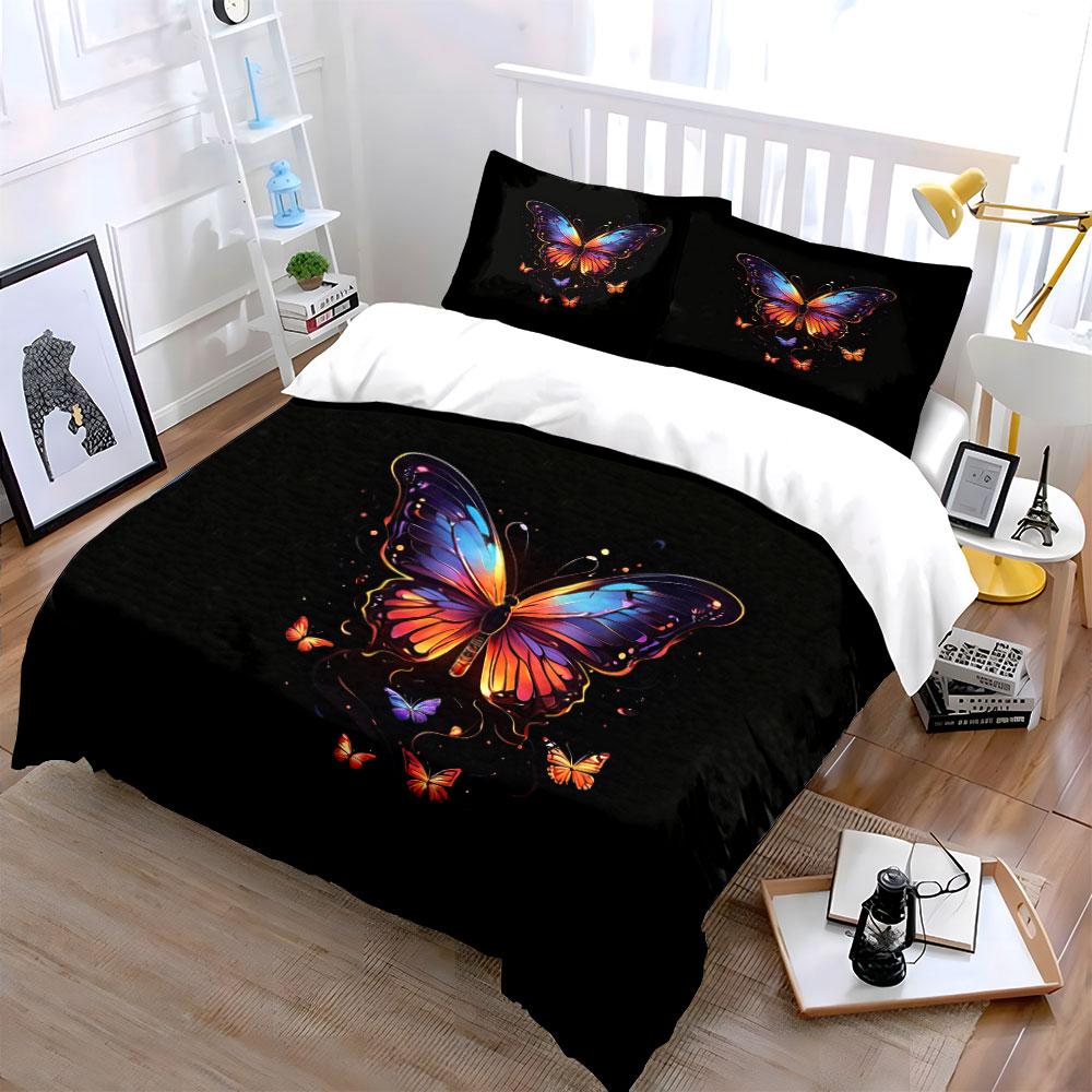 Colorful Butterfly Wall Set Soft Comfortable Duvet Cover Bedding Set Included 1*Duvet Cover & 2*Pillowcases, Gift