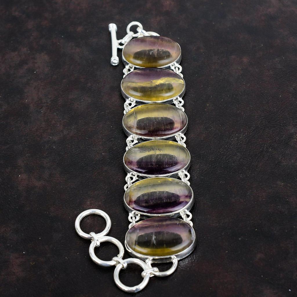 Multi Fluorit Armband echtes Edelstein Armband 925 Sterling Silber verstellbares Kettenarmband handgefertigt brandneuer Schmuck Jubiläumsgeschenke