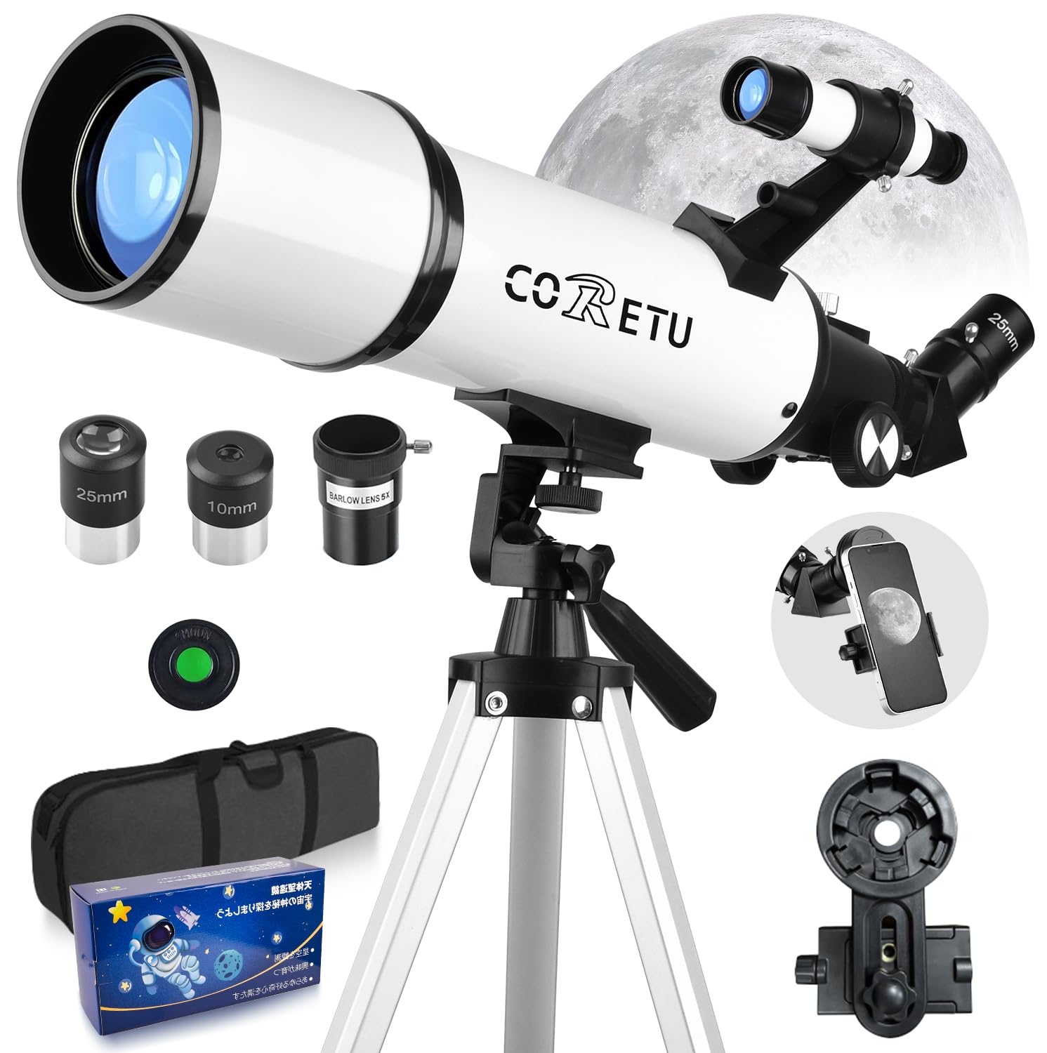

Astronomical Telescope for Kids and 70mm Large 500mm Focal 350x Over 150x Refractor Smartphone Easy to Telescopic Smartphone Storage Moon Crater
