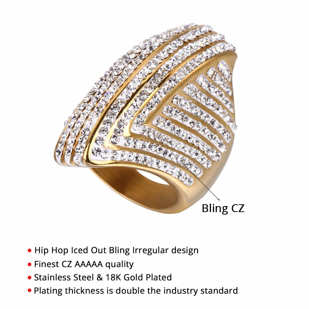 Hip Hop Iced Out Bling Big Oval Ring Female Gold Color Stainless Steel Large Cocktail Rings For Women Party Jewelry Gift