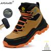 New Fashion Work Boots Men High Top Steel Toe Shoes Safety Boots Puncture-Proof Protective Shoes Waterproof Indestructible Shoes