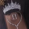 Elegant copper Color Crystal Bridal Jewelry Sets Princess Tiara Crown and Necklace Earrings Sets for Bridal Wedding Prom Gifts