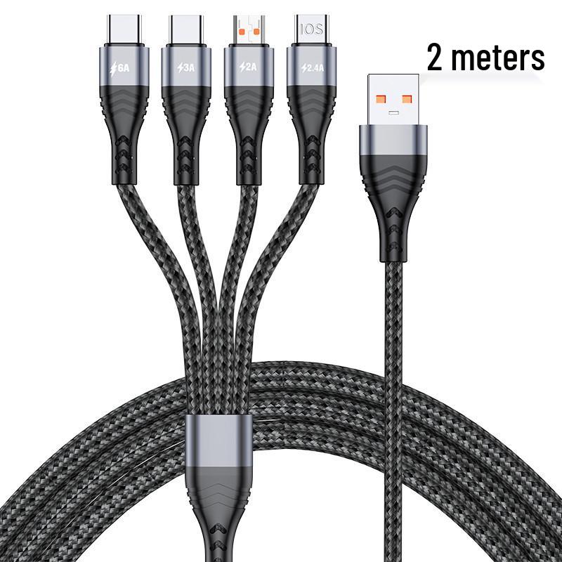 6A Vier-in-één Snel Oplaadkabel voor Huawei-, Samsung-, Apple- & Xiaomi-apparaten