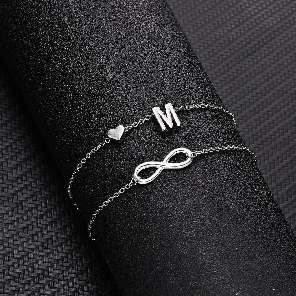A-Z Letter Initial Anklet For Women Silver Color Initial Heart Anklet Bracelet Leg Chain Beach Party Travel Foot Jewelry