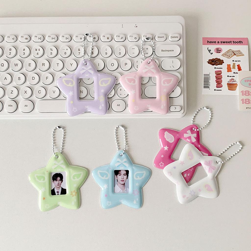 1 Inch Photo Holder Portable Photocard Holder with Keychain Star Shape Photo Card Sleeve for Students Office Workers