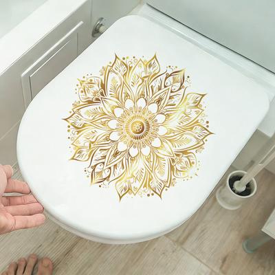 Samolepicí odnímatelné vodotěsné toaletní samolepky Mandala Zlatá fólie Lehký luxus pro dekoraci koupelny víka toalety