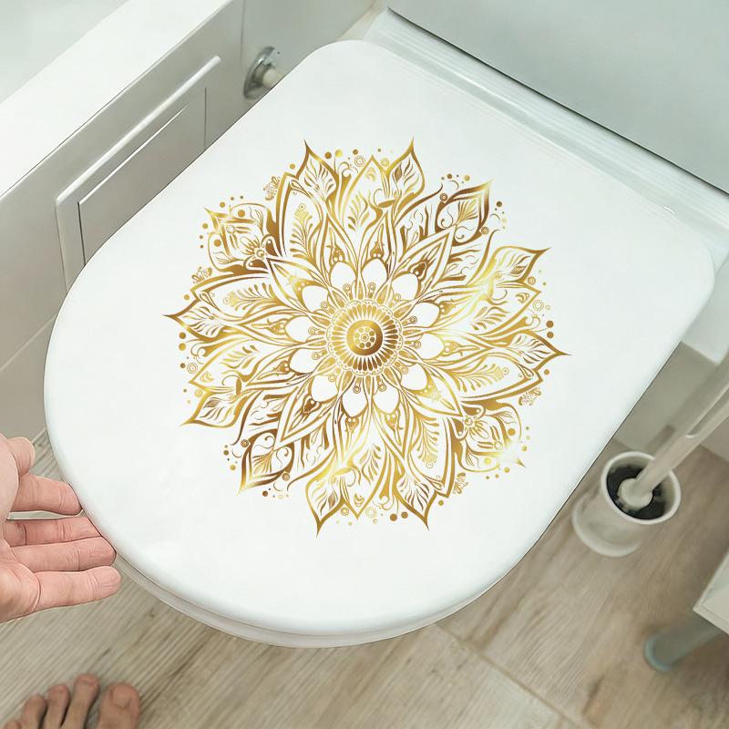 Self-adhesive Removable Waterproof Toilet Stickers Mandala Gold Foil Light Luxury for Bathroom Toilet Seat Decor
