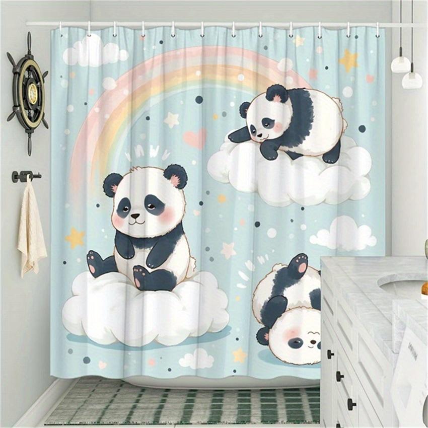 Cute Pandas and Rainbow Shower Curtain - Water-Resistant, Easy to Clean, Adds a Fun and Whimsical Touch to Your Bathroom Decor