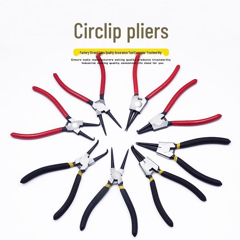 Rubber & Plastic Coated Circlip Pliers - Straight & Bent Jaw, Dual-Purpose Retaining Ring Clip Pliers