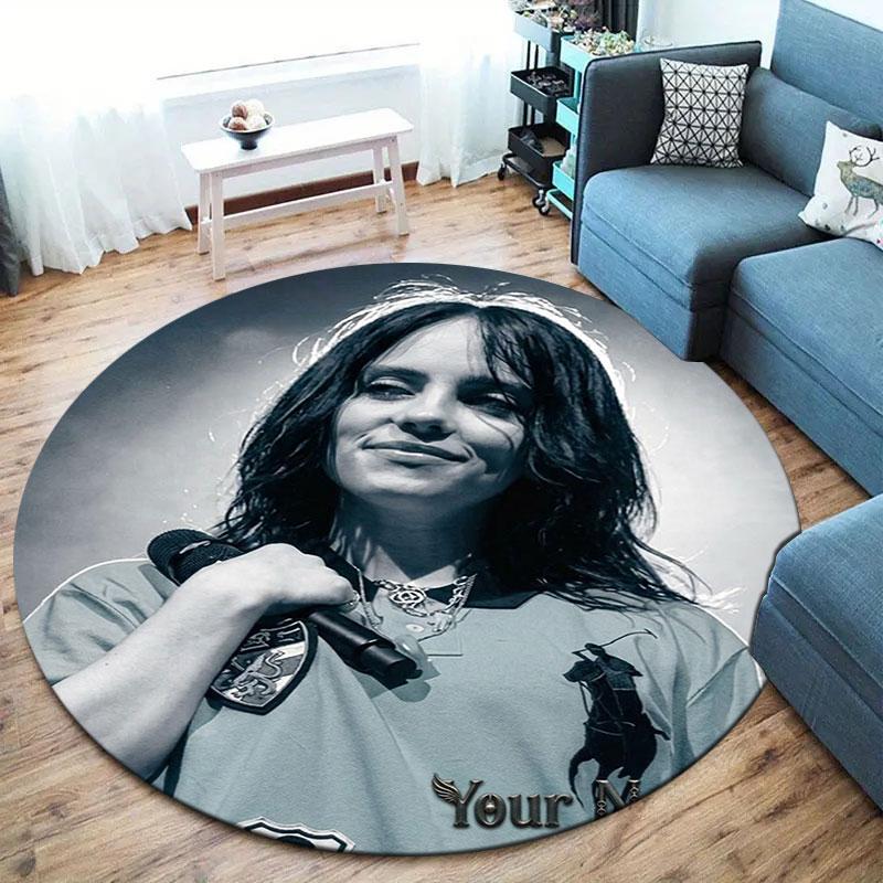 Billie Eilish Custom Name Round Area Rug,Carpet Rug for Living Room Bedroom Sofa Playroom Decor,Non-slip Floor Mat