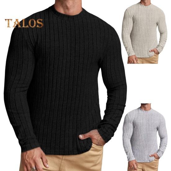 Men Sport Top Slim Fit Pure Color Round Neck Elastic Mid Length Long Sleeves Pullover Homewear Gym Running Basketball T-shirt