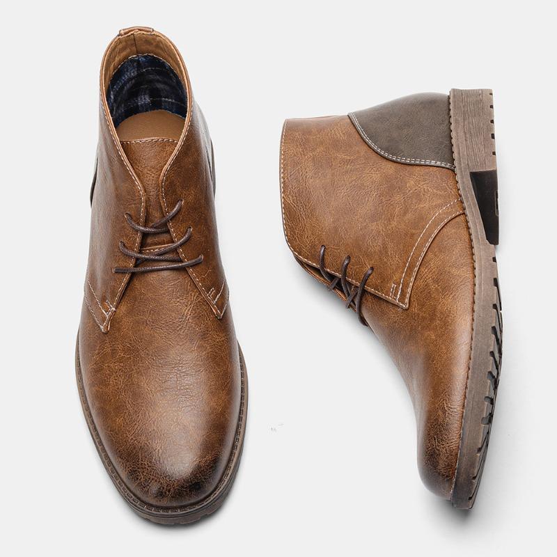 Mode Lyx Herr Läderstövlar Brittiska Affärskläder Stövlar Retro Ankelstövlar för Män Mode Casual Stövel Snörning Platåstövel Botas