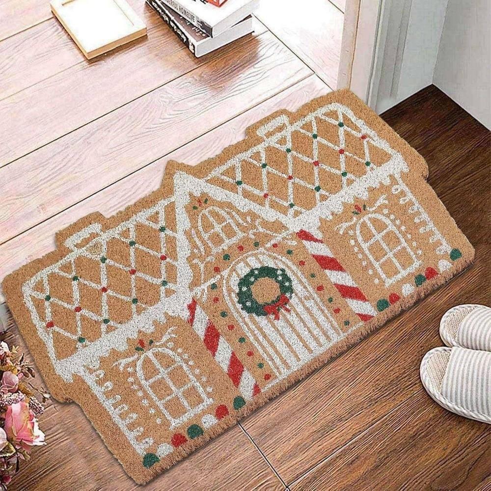 Creative Cartoon Christmas Carpet Non-Slip Palace Shaped Christmas Floor Mat Xmas Bedroom Welcome Doormat Christmas Decoration