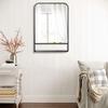 Wall Mirror with Metal Frame, Rounded Edges, 1 Shelf, 70 Cm X 10.2 Cm X 50 Cm, Black + Silver