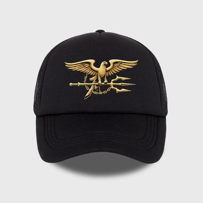 

Golden Eagle Print Mesh Cap Breathable Mesh, Soft And Comfortable, Adjustable Bold Retro Badge Style, Fashionable Unisex Perfect
