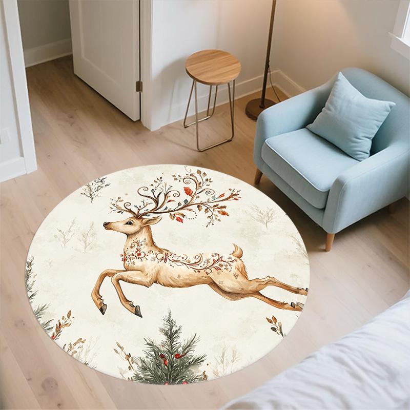Laufendes Reh,Runder Teppich,Teppich für Wohnzimmer Schlafzimmer Sofa Spielzimmer Dekor,Rutschfeste Fußmatte