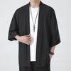 2023 Men's Casual Chinese Style Ice Silk Cardigan - Solid Color, Loose Fit, Three-Quarter Sleeves