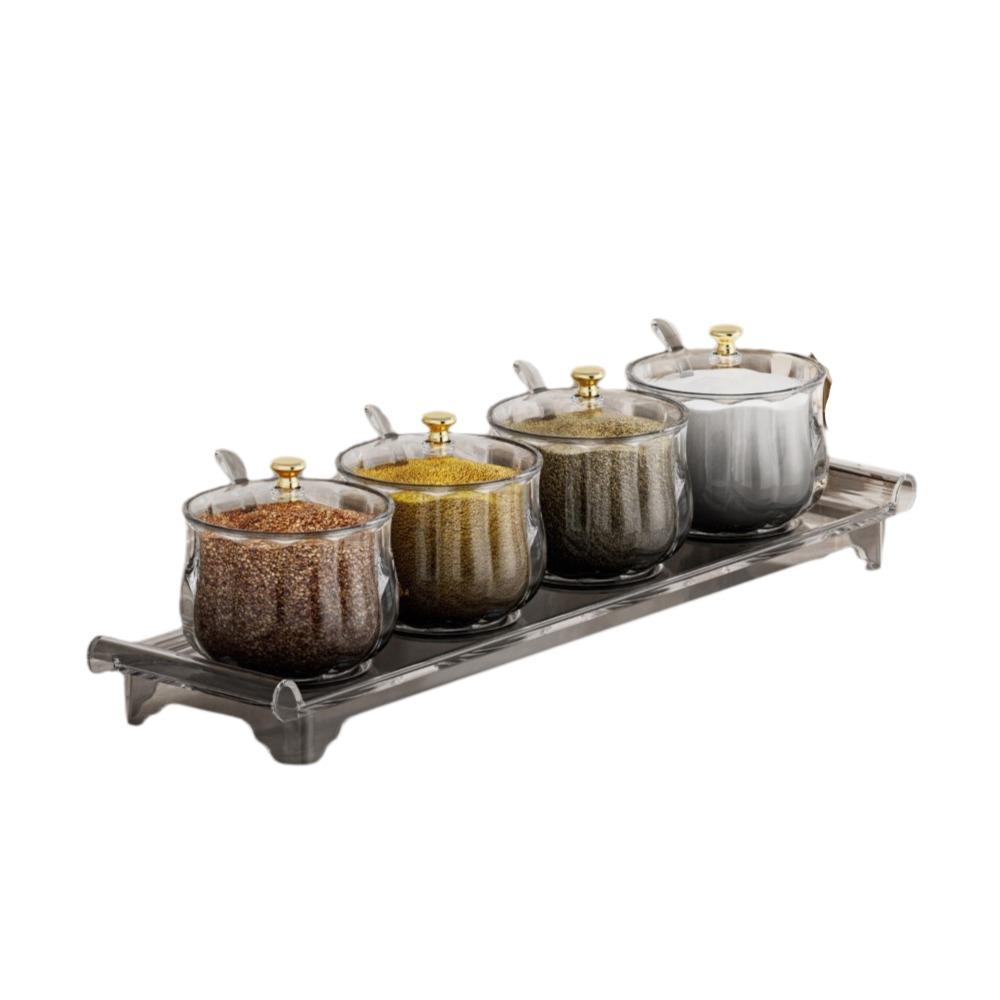 Kunststoff Gewürzglas Set Staubdicht Wasserdicht Gewürz Aufbewahrungsbox mit Deckel Löffel Großes Fassungsvermögen Küchen Gewürztopf Küche